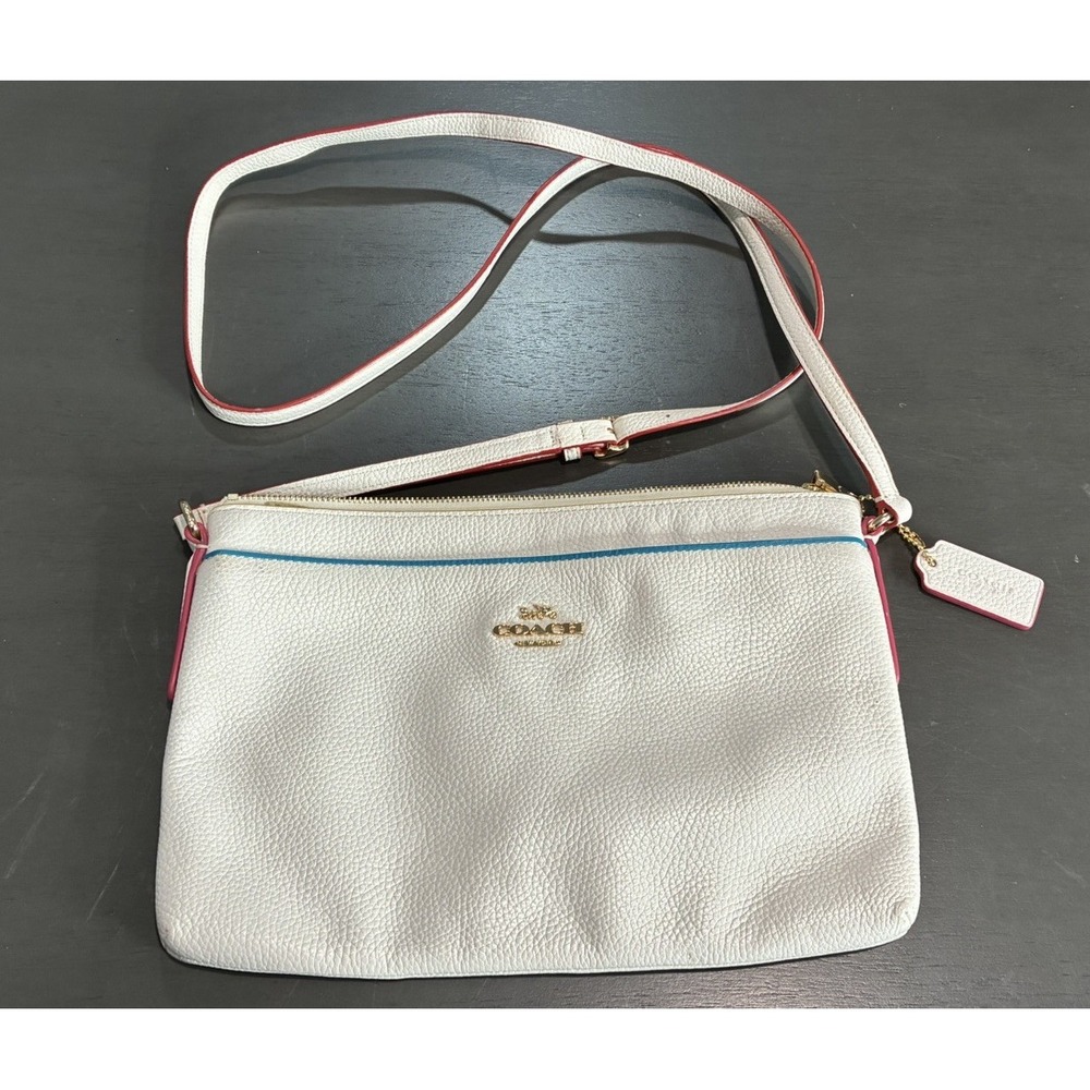 Coach Journal Crossbody White With Colorful Trim Pink Blue